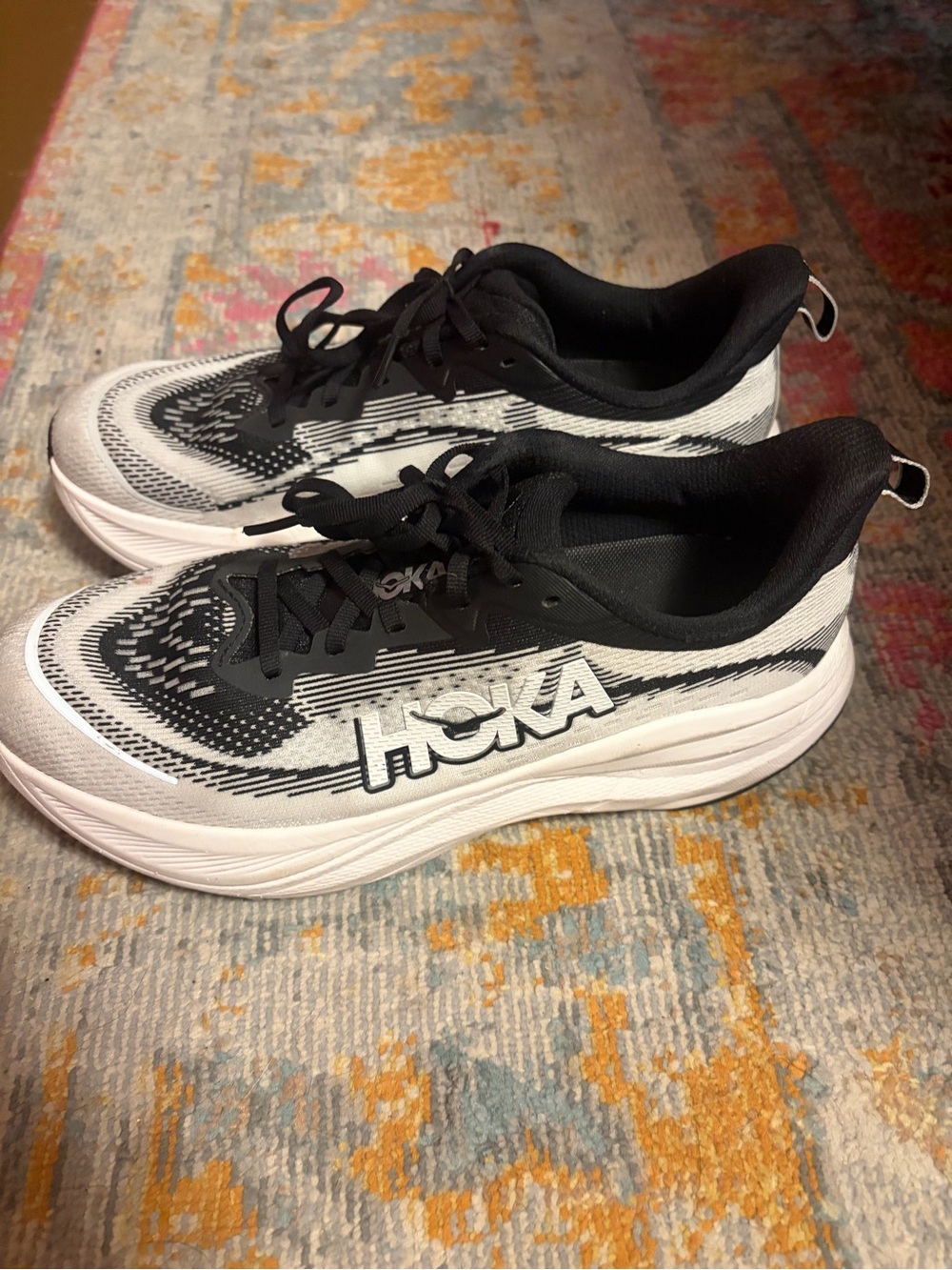 Hoka Black and White Women's Athletic Running Shoes